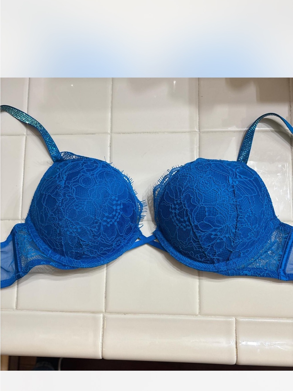 Victoria's Secret Electric Blue Lace Push-Up Bra 32B